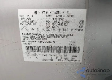 2013 Ford Explorer from USA, damaged, VIN 1FM5K7B89DGC28776